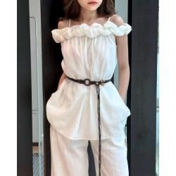 White Ruffle Off-Shoulder Top WT74102