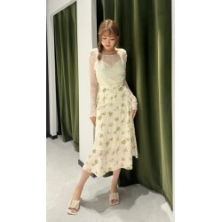 Beige Floral Printed Satin Skirt WB78171