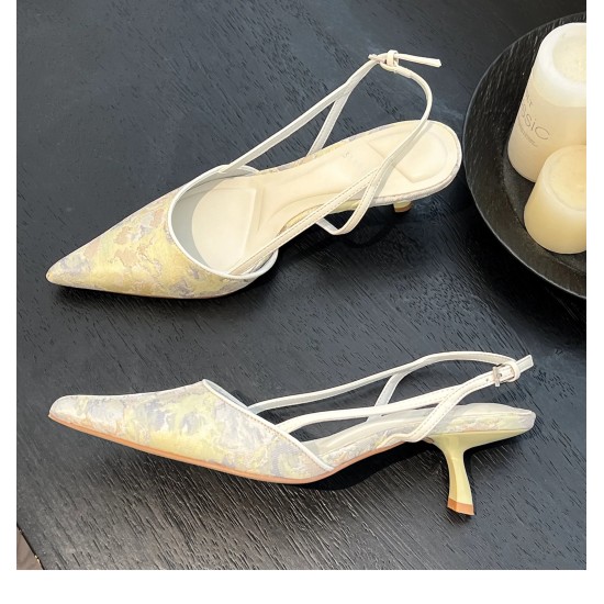 Secret Garden Embroidery Slingback Heels