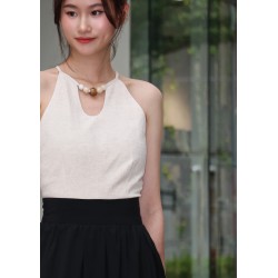 Linen Marble Ball Collar Top W55441