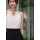 Linen Marble Ball Collar Top W55441