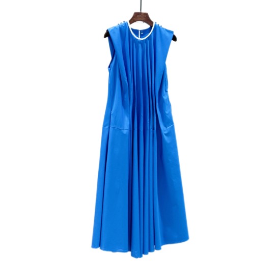 Blue Pleated Maxi Dress BD686555