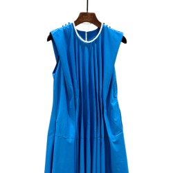 Blue Pleated Maxi Dress BD686555