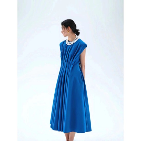 Blue Pleated Maxi Dress BD686555