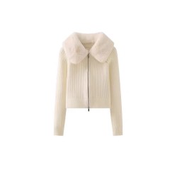 Faux Fur Lapel Collar Knit Cardigan