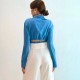 Blue Long Sleeve Back Strap Blouse