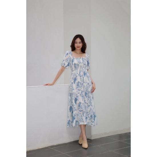 Puff Sleeve Elastic Midi Dress BD563302